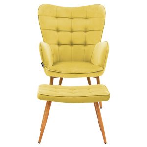 029 000158 3 4 Maddison armchair with footrest-cushion pakoworld velvet yellow-natural 68x72x988cmIndoor furniture > Living room armchairs
