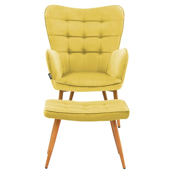 029 000158 3 4 Maddison armchair with footrest-cushion pakoworld velvet yellow-natural 68x72x988cmIndoor furniture > Living room armchairs