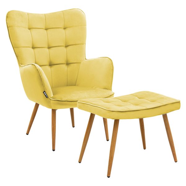 029 000158 7 Maddison armchair with footrest-cushion pakoworld velvet yellow-natural 68x72x988cmIndoor furniture > Living room armchairs