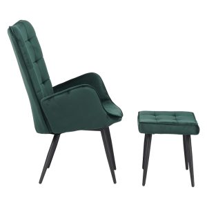 029 000216 2 3 Armchair with footstool Dorita pakoworld velvet cypress-leg black metal 68.5x76x103cmIndoor furniture > Living room armchairs