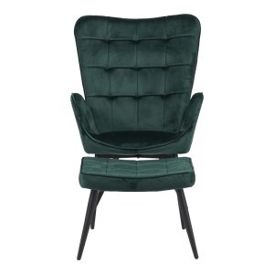 029 000216 3 3 Armchair with footstool Dorita pakoworld velvet cypress-leg black metal 68.5x76x103cmIndoor furniture > Living room armchairs