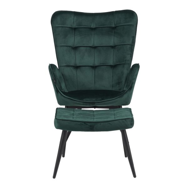 029 000216 3 3 Armchair with footstool Dorita pakoworld velvet cypress-leg black metal 68.5x76x103cmIndoor furniture > Living room armchairs