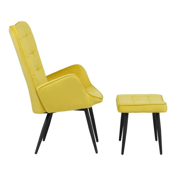 029 000219 2 5 Armchair with footstool Dorita pakoworld velvet yellow-leg black metal 68.5x76x103cmSPRING OFFERS