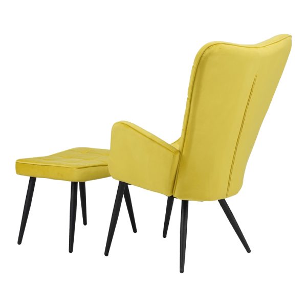 029 000219 3 5 Armchair with footstool Dorita pakoworld velvet yellow-leg black metal 68.5x76x103cmSPRING OFFERS