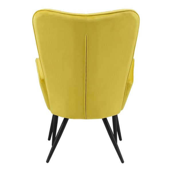 029 000219 4 5 Armchair with footstool Dorita pakoworld velvet yellow-leg black metal 68.5x76x103cmSPRING OFFERS