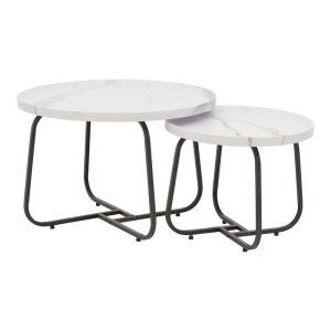 029 000240 1 Crismory pakoworld coffee table set of 2 MDF in white marble shade and black metal legsSPRING OFFERS