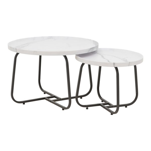 029 000240 1 Crismory pakoworld coffee table set of 2 MDF in white marble shade and black metal legsSPRING OFFERS