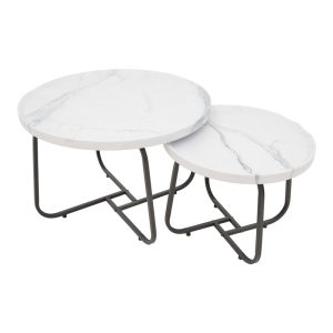 029 000240 2 1 Crismory pakoworld coffee table set of 2 MDF in white marble shade and black metal legsSPRING OFFERS