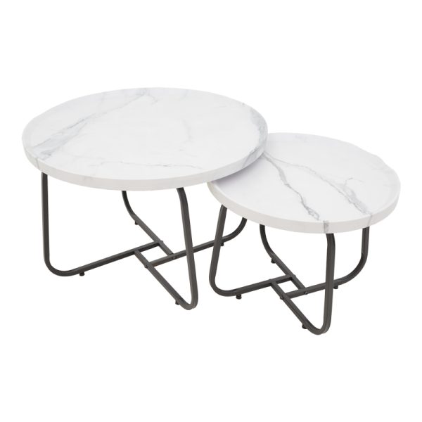 029 000240 2 1 Crismory pakoworld coffee table set of 2 MDF in white marble shade and black metal legsSPRING OFFERS