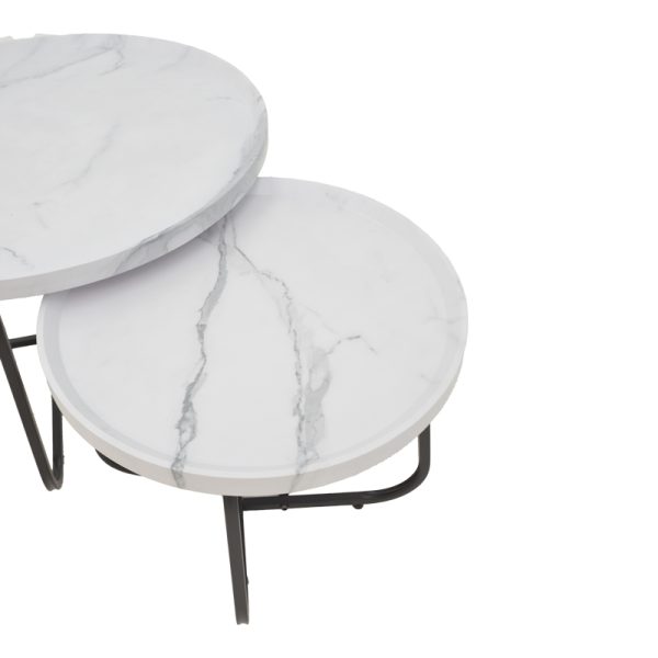 029 000240 3 1 Crismory pakoworld coffee table set of 2 MDF in white marble shade and black metal legsSPRING OFFERS