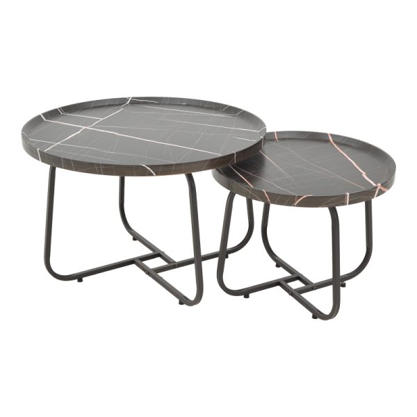 029 000241 1 Crismory pakoworld coffee table set of 2 MDF in black marble shade and black metal legsSPRING OFFERS