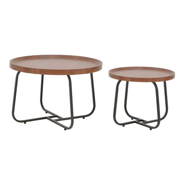 029 000243 1 Crismory pakoworld coffee table set of 2 pieces MDF in brown shade and black metal legsSPRING OFFERS