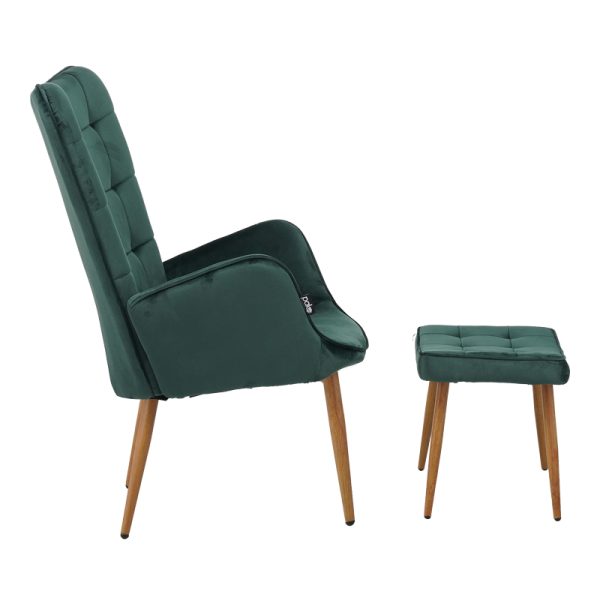 029 000244 2 3 Maddison armchair with footrest-cushion pakoworld dark green velvet-natural leg 68x72x98cmIndoor furniture > Living room armchairs