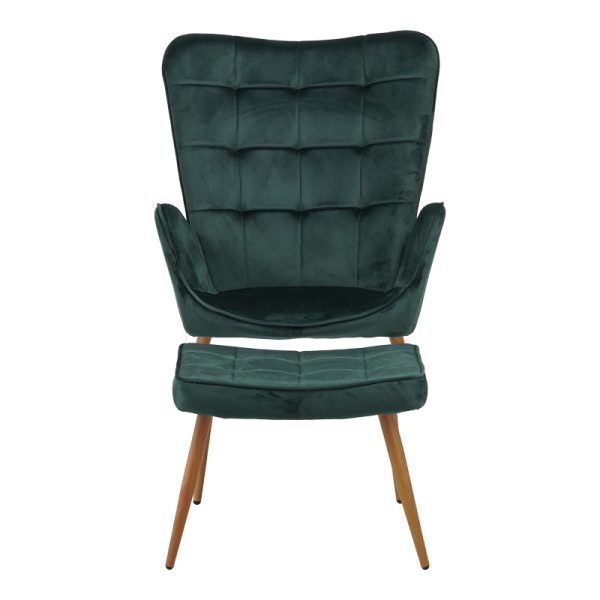 029 000244 3 3 Maddison armchair with footrest-cushion pakoworld dark green velvet-natural leg 68x72x98cmIndoor furniture > Living room armchairs