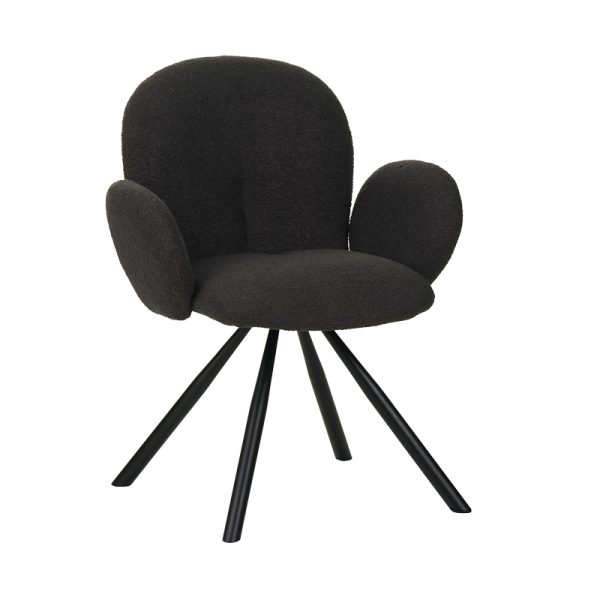 029 000250 10 Armchair Garzele Inart dark grey teddy fabric-leg black metal 68x66x82.5cmIndoor furniture > Living room armchairs