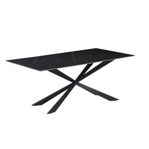 029 000261 11 Cozline Inart table black marble sintered stone-leg black metal 180x90x76cmIndoor furniture > Dining Tables