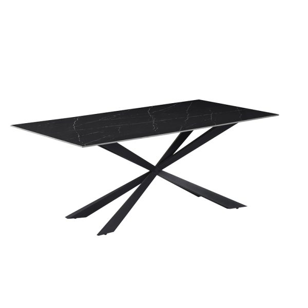 029 000261 11 Cozline Inart table black marble sintered stone-leg black metal 180x90x76cmIndoor furniture > Dining Tables