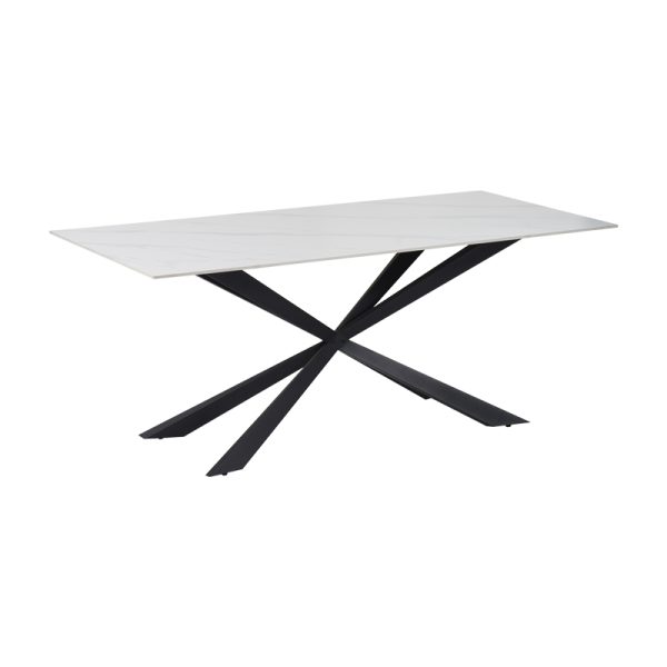 029 000262 10 Cozline Inart table white marble sintered stone-leg black metal 180x90x76cmIndoor furniture > Dining Tables
