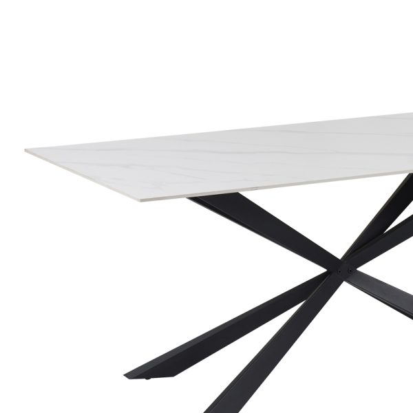 029 000262 3 7 Cozline Inart table white marble sintered stone-leg black metal 180x90x76cmIndoor furniture > Dining Tables