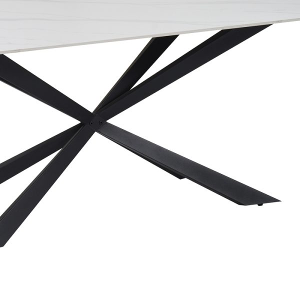 029 000262 4 7 Cozline Inart table white marble sintered stone-leg black metal 180x90x76cmIndoor furniture > Dining Tables