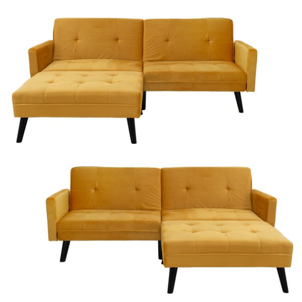 035 000018 2 6 Sofa - bed Dream pakoworld with footstool velvet in yellow 209x157x80cmIndoor furniture > Cornered sofas