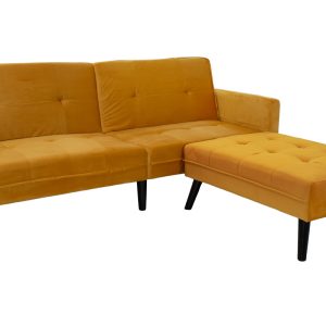 035 000018 4 6 Sofa - bed Dream pakoworld with footstool velvet in yellow 209x157x80cmIndoor furniture > Cornered sofas