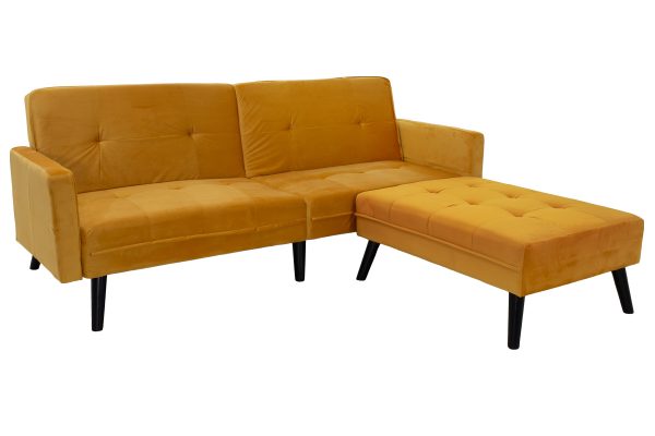 035 000018 4 6 Sofa - bed Dream pakoworld with footstool velvet in yellow 209x157x80cmIndoor furniture > Cornered sofas