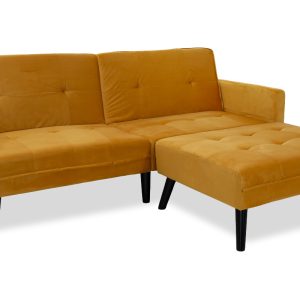 035 000018 9 Sofa - bed Dream pakoworld with footstool velvet in yellow 209x157x80cmIndoor furniture > Cornered sofas