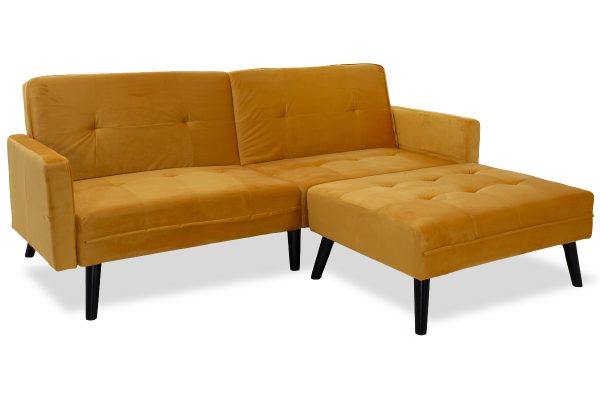 035 000018 9 Sofa - bed Dream pakoworld with footstool velvet in yellow 209x157x80cmIndoor furniture > Cornered sofas