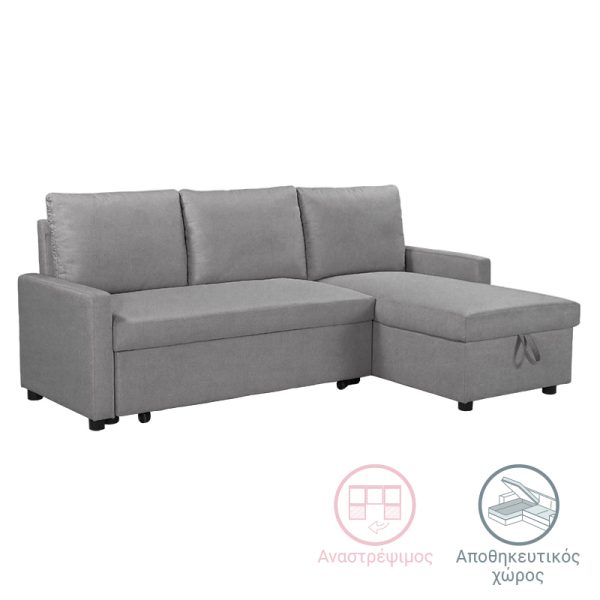 035 000062 9 Corner sofa-bed Infuse pakoworld with storage space grey fabric 203x130x88 cmIndoor furniture > Cornered sofas