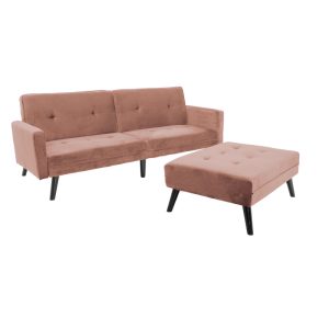 035 000086 2 3 Sofa - bed Dream pakoworld with footstool velvet in rotten apple color 209x157x80mSPRING OFFERS