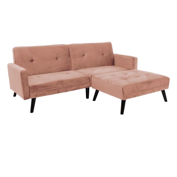 035 000086 6 Sofa - bed Dream pakoworld with footstool velvet in rotten apple color 209x157x80mSPRING OFFERS