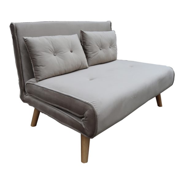 035 000091 7 Josuane sofa-bed pakoworld two-seater gray velvet and natural wood leg 117x80x81cmIndoor furniture > Sofas-bed