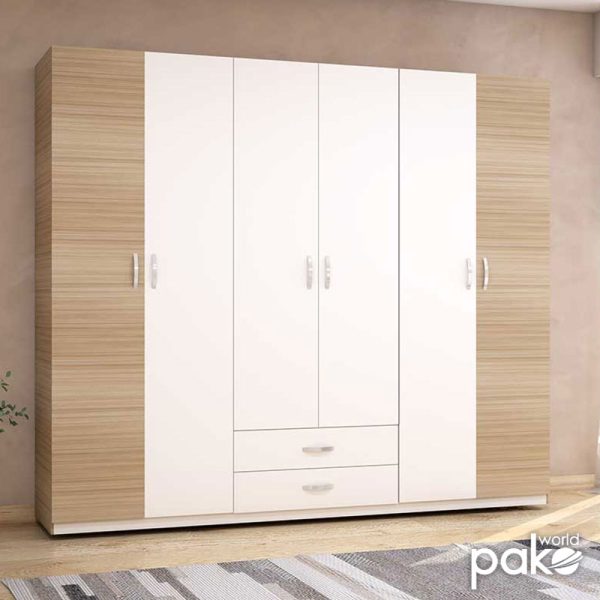 039 000082 3 6 Wardrobe Drum pakoworld with 6 doors in oak-white colour 240x53x209cmIndoor furniture > Wardrobes