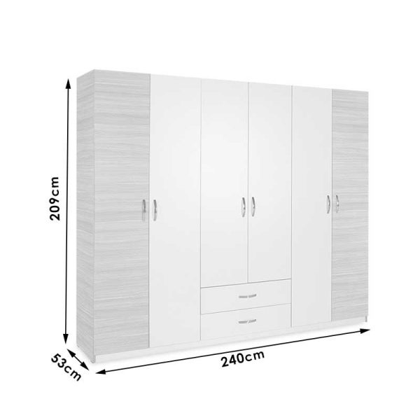 039 000082 4 6 Wardrobe Drum pakoworld with 6 doors in oak-white colour 240x53x209cmIndoor furniture > Wardrobes