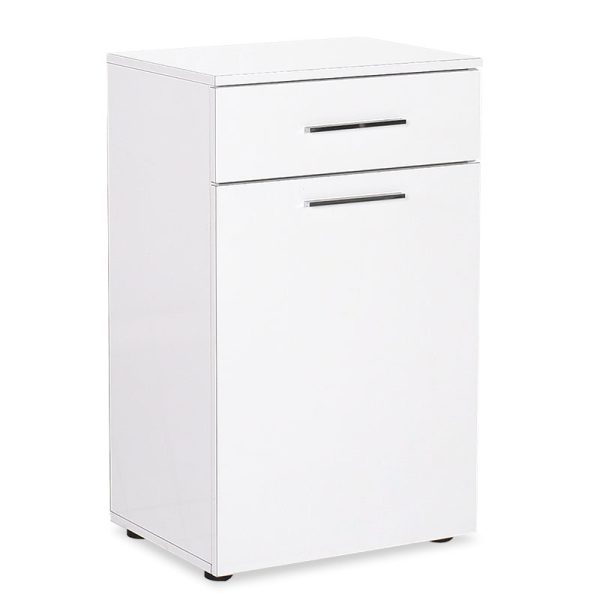 039 000143 11 Bathroom cabinet Chad pakoworld with laundry basket in white gloss color 52x38x83cmIndoor furniture > Home organization > Bathroom > Cabinets