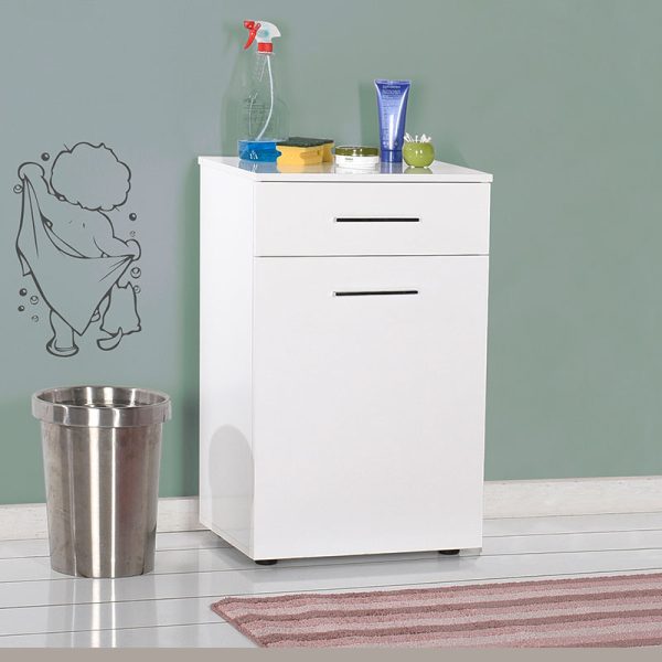 039 000143 2 8 Bathroom cabinet Chad pakoworld with laundry basket in white gloss color 52x38x83cmIndoor furniture > Home organization > Bathroom > Cabinets