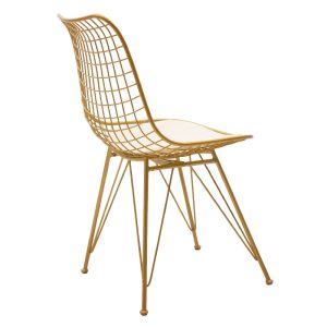 058 000025 2 4 Taj pakoworld metal chair golden with white PVC cushionIndoor furniture > Chairs