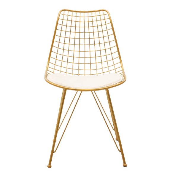058 000025 4 4 Taj pakoworld metal chair golden with white PVC cushionIndoor furniture > Chairs