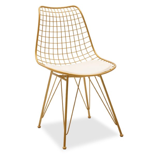 058 000025 7 Taj pakoworld metal chair golden with white PVC cushionIndoor furniture > Chairs