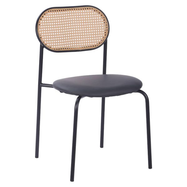 058 000055 10 James chair pakoworld pe rattan beige-pu black-metal naturalIndoor furniture > Chairs