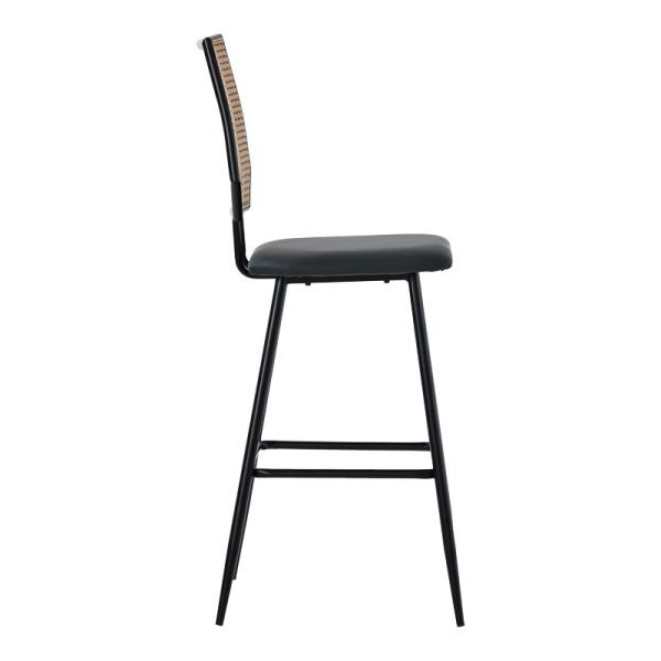 058 000073 2 2 Bar stool Camilla pakoworld pe rattan natural-pu black-metal black 47.5x58x117cmIndoor furniture > Bar stools