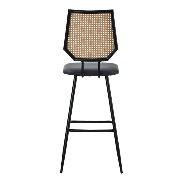 058 000073 4 2 Bar stool Camilla pakoworld pe rattan natural-pu black-metal black 47.5x58x117cmIndoor furniture > Bar stools