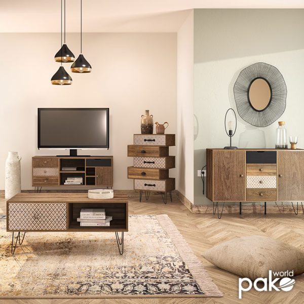066 000005 2 10 Coffee table dresser Boho pakoworld in walnut color 100x50x46cmIndoor furniture > Coffee tables