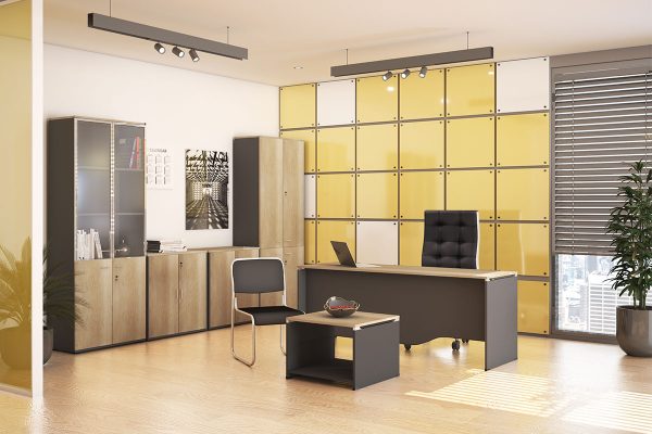 069 000015 4 11 Commercial desk Lotus pakoworld in oak-dark grey 180x80x75cmOffice furniture > Professional desk