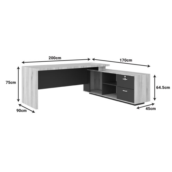 069 000096 3 6 Reversible professional Lotus Pakoworld work desk in natural-dark grey color 200x170x75 cm.Office furniture > Professional desk