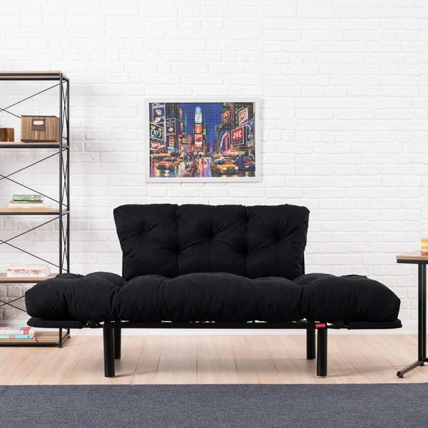 071 000659 3 3 2 seater sofa bed PWF-0018 with fabric in black color 155x73x85cmIndoor furniture > Sofas & Armchairs - Pre Order