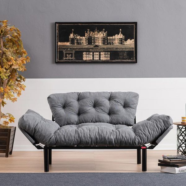 071 000662 3 3 2 seater sofa bed PWF-0018 pakoworld with fabric in grey color 155x73x85cmIndoor furniture > Sofas