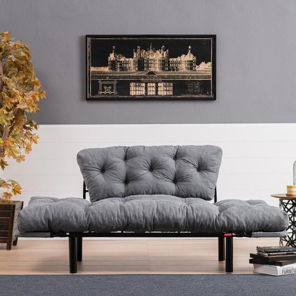 071 000662 4 3 2 seater sofa bed PWF-0018 pakoworld with fabric in grey color 155x73x85cmIndoor furniture > Sofas