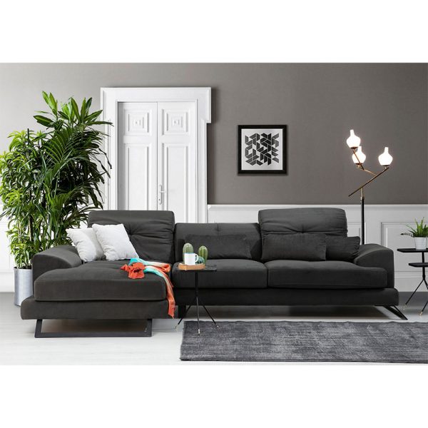 071 001129 2 2 Corner sofa PWF-0503 pakoworld right corner velvet anthracite-black 308x190x100/92cmIndoor furniture > Sofas & Armchairs - Pre Order